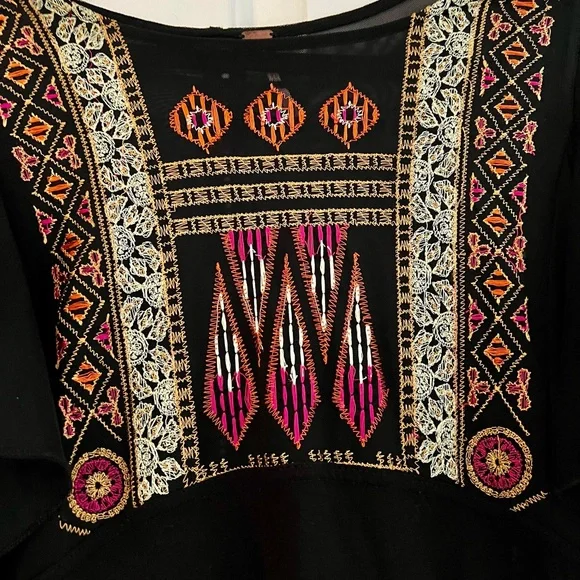 NWOT! Free People La Cienega Embroidered Ruffle Black Top! - Picture 7 of 8